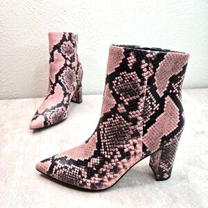 Marc Fisher Pointed Toe Ankle Booties Sz 7.5 Pink Snake Print Dressy Short Boots